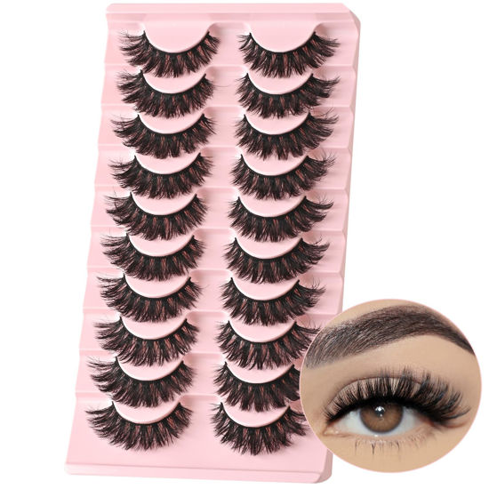 Picture of FARRED Natural Lashes Wispy False Eyelashes Fake Cat Eye Lashes Pack 10 Pairs Natural Look Lash Strips Fluffy Mink Eyelash Full Strip Lashes (C4 | 6-14MM)
