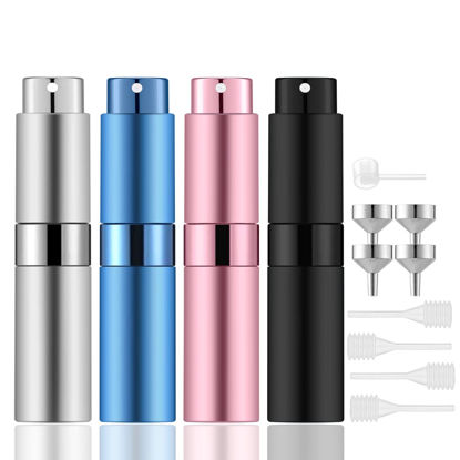 Picture of Lil Ray 8ml Portable Mini Perfume Atomizer(4 PCS)，Refillable Empty Small Spray Bottle for Travel, Twist Tpye Pocket Cologne Sprayer (Matte Black, Pink, Blue, Silver)