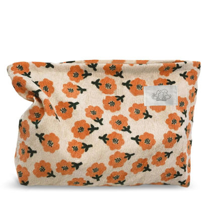 Picture of HAPPYHEIDI Women Floral Corduroy Canvas Makeup Bag Travel Cosmetic Pouch Purse Organizer, Cute Beige