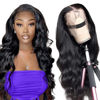 Picture of Lace Front Wigs Human Hair Body Wave For Black Women 13x4 HD Transparent Lace Frontal Wigs Pre Plucked with Baby Hair Brazilian Human Hair Wigs 100% Human Hair 180% Density Natural Color(24 Inch)