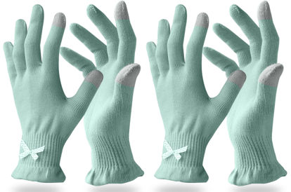 Picture of Evridwear Beauty Cotton Gloves with Touchscreen Fingers for SPA, Eczema, Dry Hands, Hand Care, Day and Night Moisturizing, (2 Pair L/XL, Feather Weight Mint Green Color)