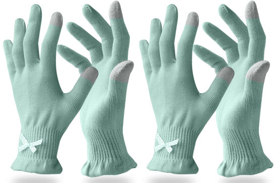 Picture of Evridwear Beauty Cotton Gloves with Touchscreen Fingers for SPA, Eczema, Dry Hands, Hand Care, Day and Night Moisturizing, (2 Pair L/XL, Feather Weight Mint Green Color)