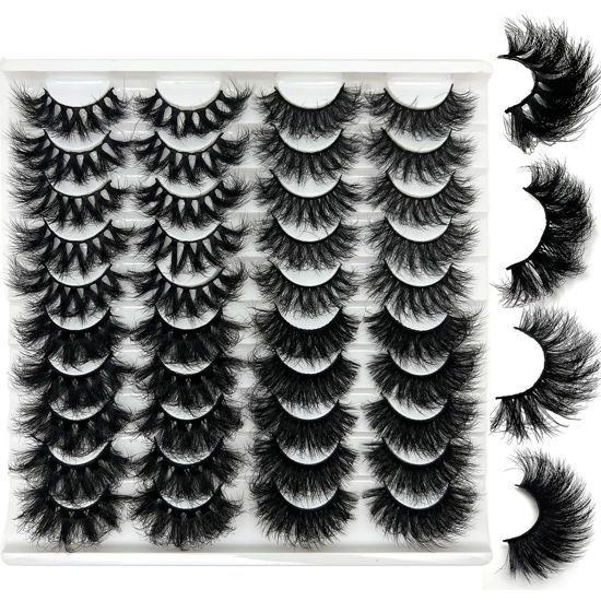 Picture of IFSOWDRA Mink Lashes, D Curl False Strip Lashes, Volume 20/25mm Long Dramatic Lashes 3D Mink Cat Eye Lashes Pack, Wispy Mink False Eyelashes Natural Look (4 Styles)