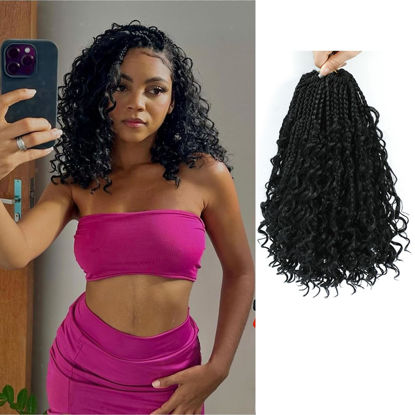 Picture of 8 Packs Boho Braids Crochet Hair-8 Inch Crochet Box Braids- Bohomian Box Braid Crochet Hair Synthetic Braiding Hair Goddess Box Braids Crochet Hair for Black Women(1B)