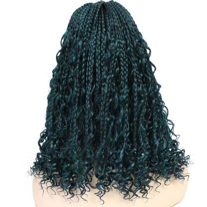 Picture of 8 Packs Crochet Box Braids- 18 Inch Goddess Box Braids Crochet Hair Bohomian Crochet Braids Hair Synthetic Braiding Hair Extensions Crochet Hair for Black Women (18(8Packs), 1B/Blue/Green)