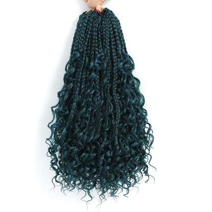 Picture of 8 Packs Crochet Box Braids- 14 Inch Boho Box Braids Crochet Braids Hair Synthetic Braiding Hair Goddess Box Braids Crochet Hair for Black Women (14(8Packs), 1B/Blue/Green)