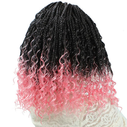 Picture of 8 Packs Crochet Box Braids- 14 Inch Bohomian Box Braid Crochet Hair Synthetic Braiding Hair Goddess Box Braids Crochet Hair for Black Women(14(8Packs), 1B/Pink)