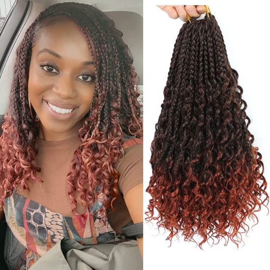 Picture of 8 Packs Goddess Box Braids Crochet Hair-14 Inch Crochet Box Braids Pre-looped Bohomian Crochet Braids Hair Synthetic Braiding Hair Extensions Crochet Hair for Black Women (1B/350)