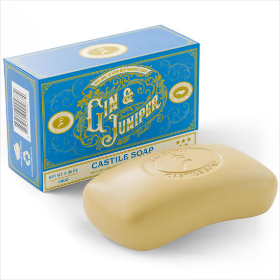 Picture of Carolina Castile Soap Vegan Gin & Juniper Castile Bar Soap - Bar of Natural Soap for Men, Women, and Kids - Gentle, Hydrating Castile Soap Bars with Organic Cocoa Butter and Olive Oil, 5 Oz.