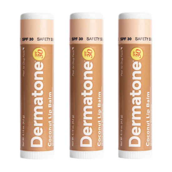 Picture of Dermatone Coconut Lip Balm | Moisturizing & Medicated, Aloe & Vitamin E | Chapped and Cracked Lips | SPF 30 | Coconut, 3-Pack 0.15oz sticks