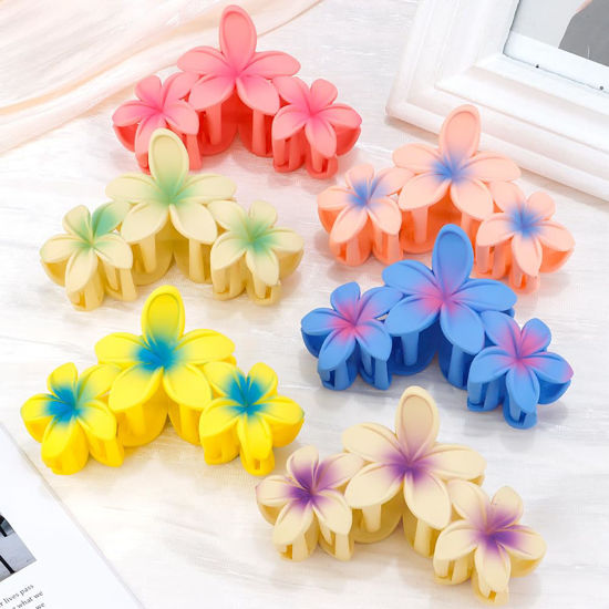 Picture of Ahoney 6PCS Flower Claw Clips Cute Hair Clips for Women, Large Claw Clip for Thick Hair Nonslip, Hawaiian Hibiscus Flower Hair Clips Beach Hair Accessories for Women Girls (Cute style)