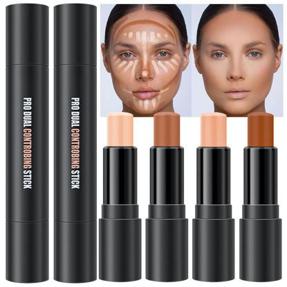 Picture of evpct 4 Colors Contour Stick Makeup Set Concealer Stick Cream Contouring Contour Palette Makeup Kit for Beginners Nose Bronzer Stick Liquid Contour Face Highlighter Makeup contorno maquillaje 02+03