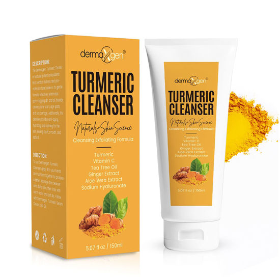 Picture of DERMAXGEN Turmeric Facial Cleanser - Natural Anti Aging Exfoliating, Nourish & Glowing Cleanser for Clearing Acne Scars, Age Spots, Sun Damage, Discoloration- 5 OZ