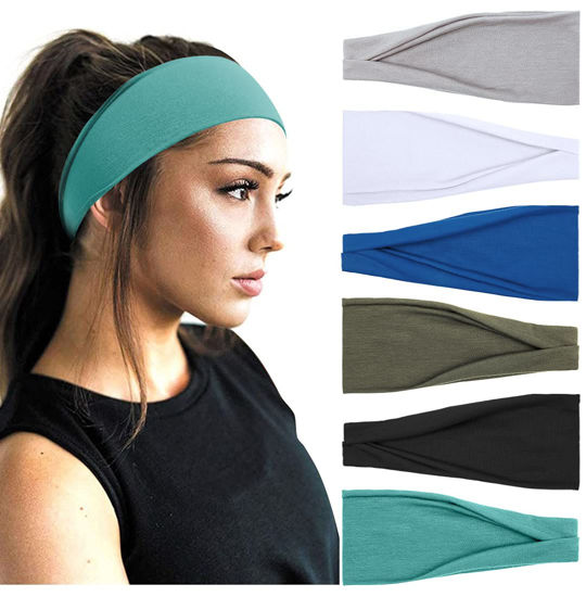 Picture of Huachi Workout Headband for Women Athletic Non Slip for Short Long Hair Yoga Running Sports Hair Bands Bandeau Headbands Sweat Hair Accessories 6 Pack