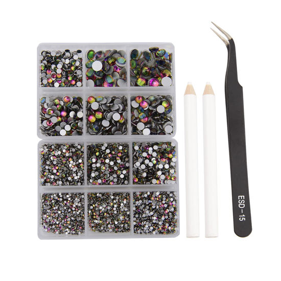 Picture of NCB 8000pcs Non Hotfix Rhinestones 10 Sizes Flatback Crystal Glass Rhinestones with Tweezers and Picking Pen for Nail Art Clothes Bags Phone Decorations Crafts DIY (099 Vitrail Medium Mix SS3-SS30)