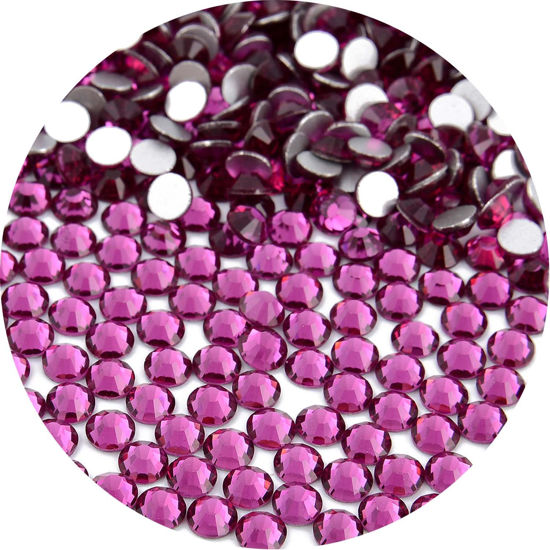 Picture of NCB 1500pcs Flatback Round Glass Nail Art Rhinestones Crystal for DIY Making Accessories Shoes, Clothes, Face Art, Bags, Manicure (Fuchsia, SS16 1500pcs)