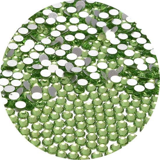 Picture of NCB 2000pcs Flatback Round Glass Nail Art Rhinestones Crystal for DIY Making Accessories Shoes, Clothes, Face Art, Bags, Manicure (Peridot, SS10 2000pcs)
