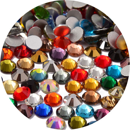 Picture of NCB 1500pcs Flatback Round Glass Nail Art Rhinestones Crystal for DIY Making Accessories Shoes, Clothes, Face Art, Bags, Manicure (Multicolors, SS16 1500pcs)
