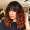 Picture of Nnzes Ombre Auburn Wig with Bangs for Women Shoulder Length Brown Bob Wavy Charming Synthetic Wigs with Natural Curly Heat Resistant Hair for Daily Party Use