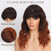 Picture of Nnzes Ombre Auburn Wig with Bangs for Women Shoulder Length Brown Bob Wavy Charming Synthetic Wigs with Natural Curly Heat Resistant Hair for Daily Party Use