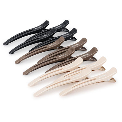 Picture of AIMIKE 12pcs Professional Hair Clips for Styling Sectioning, Non Slip Duck Billed Hair Clips with Silicone Band, Salon and Home Hair Cutting Clips for Hairdresser, Women, Men - Brown & Apricot & Black
