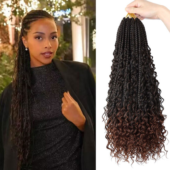 Picture of 20 Inch Goddess Box Braids Crochet Hair for Black Women 8 Packs Crochet Box Braids Pre-looped Boho Box Braids Crochet Braids Synthetic Braiding Hair Extension T30