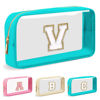 Picture of UIXIZQ Personalized Initial Letter Clear Makeup Bag,Preppy Small Nylon&PVC Cosmetic Zipper Bag with Chenille Letter,Travel Skincare Toiletry Bag,Monogram Christmas Gift for Teen Girls Women,V