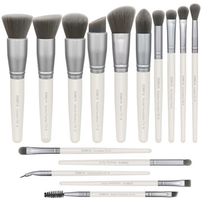 Picture of ZOREYA Makeup Brushes - 15 Pcs Premium Bamboo Charcoal Infused Bristles Makeup Brush Set, Foundation Concealers Eye Shadows Make Up Brush,Eyeliner Brushes(White)