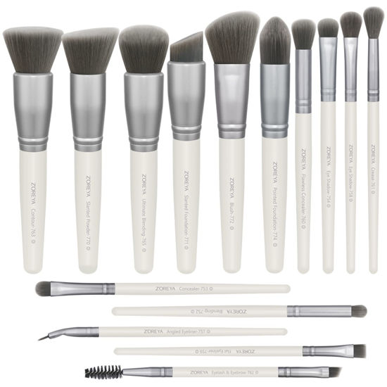 Picture of ZOREYA Makeup Brushes - 15 Pcs Premium Bamboo Charcoal Infused Bristles Makeup Brush Set, Foundation Concealers Eye Shadows Make Up Brush,Eyeliner Brushes(White)