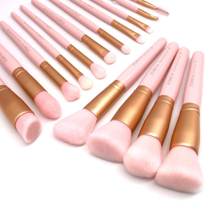 Picture of ZOREYA Makeup Brush Set - 15 Pcs Premium Synthetic Foundation Concealers Eye Shadows Make Up Brush,Eyeliner Brushes(Pink)