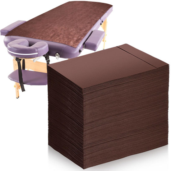 Picture of 50 Pieces 31 x 70 Inches Disposable Bed Sheets Waterproof Bed Cover Massage Table Sheet Non-woven Fabric for Spa, Beauty Salon, Hotels (Brown)