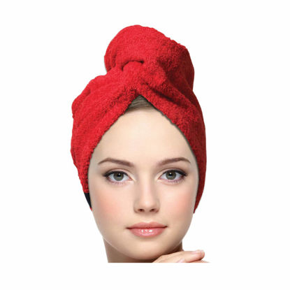 Picture of KEEPOZ Hair Towel Wrap Quick Dry 100% Cotton Super Absorbent Turban Head Wrap for Women with Button, Non Microfiber Anti Frizz Hair Products, Hair Cap for Curly, Long & Thick Hair (Red, 1 Pc)