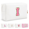 Picture of Small Personalized Initial A-Z Patch Makeup Bag,White Cute PU Leather Glitter Letter Cosmetic Bag for Teen Girls,Travel Toiletry Bag with Zipper,Preppy Monogrammed Birthday Gift for Daughter Niece I