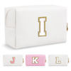 Picture of Small Personalized Initial A-Z Preppy Patch Makeup Bag,White PU Chenille Letter Travel Cosmetic Pouch with Zipper,Cute Toiletry Bag,Gift Ideal for Teen Girls Women Teacher Bridesmaid,Letter I