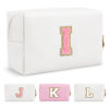 Picture of Personalized Makeup Bag Initial A-Z Preppy Patch Bag,Small PU Leather Travel Cosmetic Bag Pouch with Zipper,White Cute Toiletry Bag,Gift Ideal for Teen Girls Women Birthday Friend Mom,Letter I