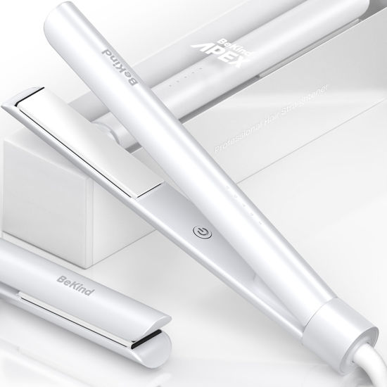 Picture of Bekind Apex 2-in-1 Hair Straightener Flat Iron | 1“ 460°F Straightener & Curler for All Hairstyles | UltraSmooth Tech | 15s Fast Heating & Temp Memory | Gift Set for Girls Women (Arctic White)