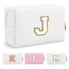Picture of Small Personalized Initial A-Z Preppy Patch Makeup Bag,White PU Chenille Letter Travel Cosmetic Pouch with Zipper,Cute Toiletry Bag,Gift Ideal for Teen Girls Women Teacher Bridesmaid,Letter J