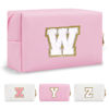 Picture of Personalized Initial A-Z Preppy Patch Makeup Bag,Small PU Chenille Letter Cosmetic Bag with Zipper for Teen Girls,Pink Cute Toiletry Organizer Bag,Monogram Makeup Case Gift for Women Girls,Letter W