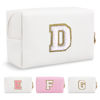 Picture of Small Personalized Initial A-Z Preppy Patch Makeup Bag,White PU Chenille Letter Travel Cosmetic Pouch with Zipper,Cute Toiletry Bag,Gift Ideal for Teen Girls Women Teacher Bridesmaid,Letter D