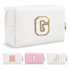 Picture of Small Personalized Initial A-Z Preppy Patch Makeup Bag,White PU Chenille Letter Travel Cosmetic Pouch with Zipper,Cute Toiletry Bag,Gift Ideal for Teen Girls Women Teacher Bridesmaid,Letter G