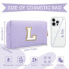 Picture of Personalized Makeup Bag Initial A-Z Preppy Patch Bag,Small PU Leather Travel Cosmetic Bag Pouch with Zipper,Purple Cute Toiletry Bag,Gift Ideal for Teen Girls Women Birthday Friend Mom,Latter L