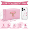 Picture of Personalized Initial A-Z Preppy Patch Makeup Bag,Small PU Leather Chenille Letter Cosmetic Bag with Zipper for Teen Girls,Pink Cute Travel Toiletry Bag,Birthday Monogrammed Gift for Daughter,Letter T
