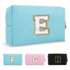 Picture of Small Personalized Initial A-Z Preppy Patch Makeup Bag,PU Chenille Letter Travel Cosmetic Pouch with Zipper,Blue Cute Toiletry Bag,Gift Ideal for Teen Girls Women Teacher Bridesmaid,Letter E