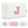 Picture of Personalized Makeup Bag Initial A-Z Preppy Patch Bag,Small PU Leather Travel Cosmetic Bag Pouch with Zipper,White Cute Toiletry Bag,Gift Ideal for Teen Girls Women Birthday Friend Mom,Letter J