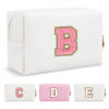 Picture of Personalized Makeup Bag Initial A-Z Preppy Patch Bag,Small PU Leather Travel Cosmetic Bag Pouch with Zipper,White Cute Toiletry Bag,Gift Ideal for Teen Girls Women Birthday Friend Mom,Letter B