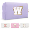 Picture of Personalized Makeup Bag Initial A-Z Preppy Patch Bag,Small PU Leather Travel Cosmetic Bag Pouch with Zipper,Purple Cute Toiletry Bag,Gift Ideal for Teen Girls Women Birthday Friend Mom,Latter W
