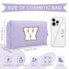 Picture of Personalized Makeup Bag Initial A-Z Preppy Patch Bag,Small PU Leather Travel Cosmetic Bag Pouch with Zipper,Purple Cute Toiletry Bag,Gift Ideal for Teen Girls Women Birthday Friend Mom,Latter W