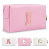 Picture of Personalized Initial A-Z Preppy Patch Makeup Bag,Small PU Leather Chenille Letter Cosmetic Bag with Zipper for Teen Girls,Pink Cute Travel Toiletry Bag,Birthday Monogrammed Gift for Daughter,Letter I