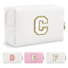 Picture of Small Personalized Initial A-Z Preppy Patch Makeup Bag,White PU Chenille Letter Travel Cosmetic Pouch with Zipper,Cute Toiletry Bag,Gift Ideal for Teen Girls Women Teacher Bridesmaid,Letter C