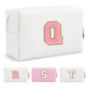 Picture of Personalized Makeup Bag Initial A-Z Preppy Patch Bag,Small PU Leather Travel Cosmetic Bag Pouch with Zipper,White Cute Toiletry Bag,Gift Ideal for Teen Girls Women Birthday Friend Mom,Letter Q